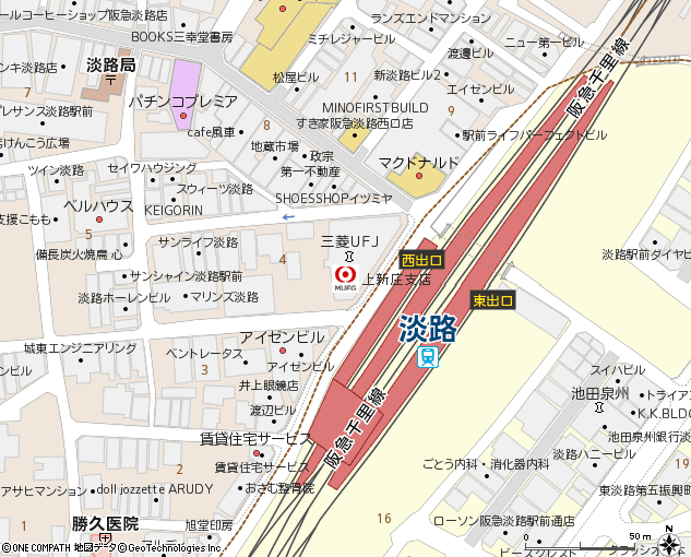 上新庄支店付近の地図